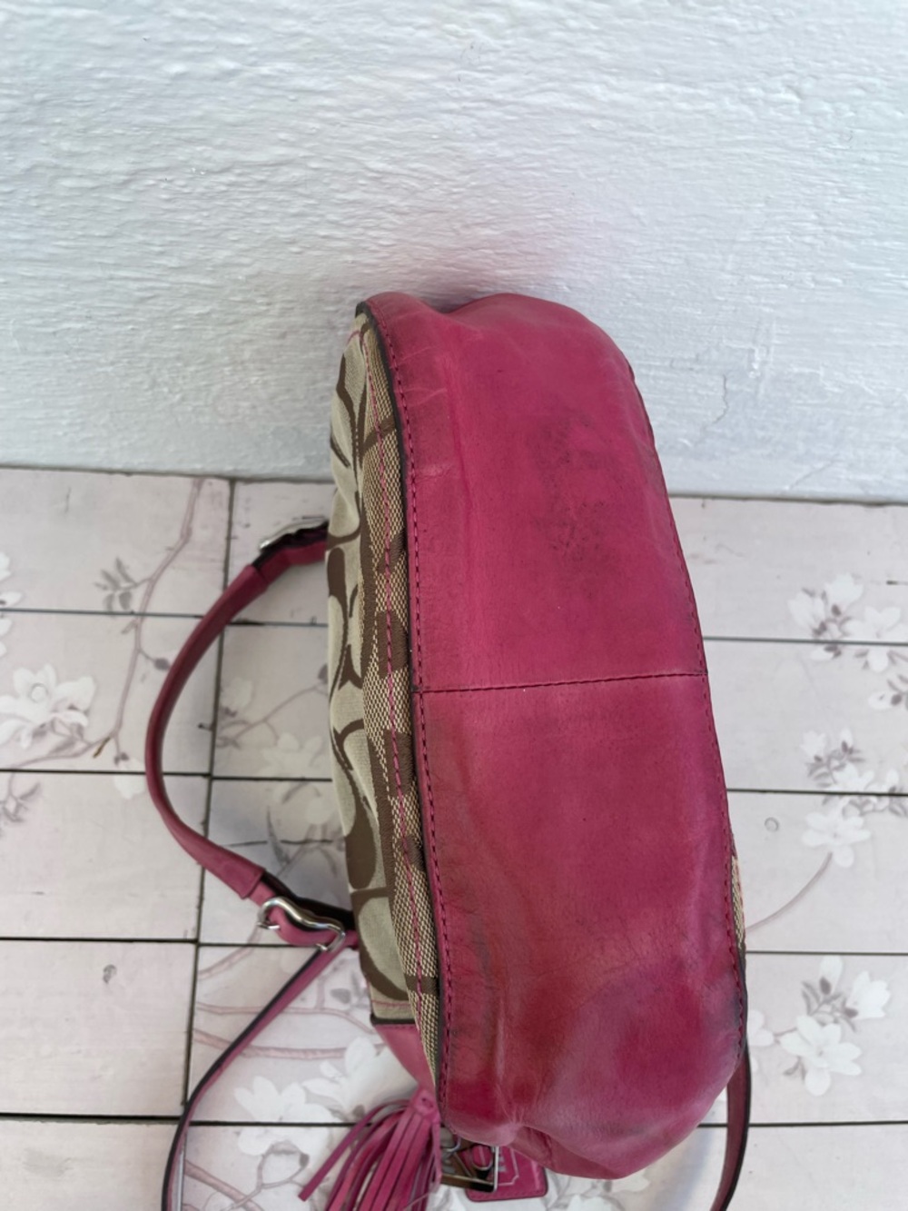 Coach Brown Signature Canvas Crossbody with Pink Trim - Picture 7 of 10